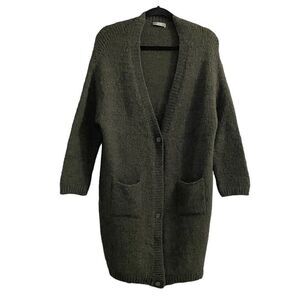 DIXIE Mohair Wool Button Front Long Sleeve Cardigan Sweater Jacket Coat Green S